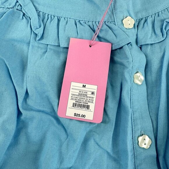 Stoney Clover Lane Womens Blue Short Sleeve Ruffle Linen Dress Med - Picture 8 of 15